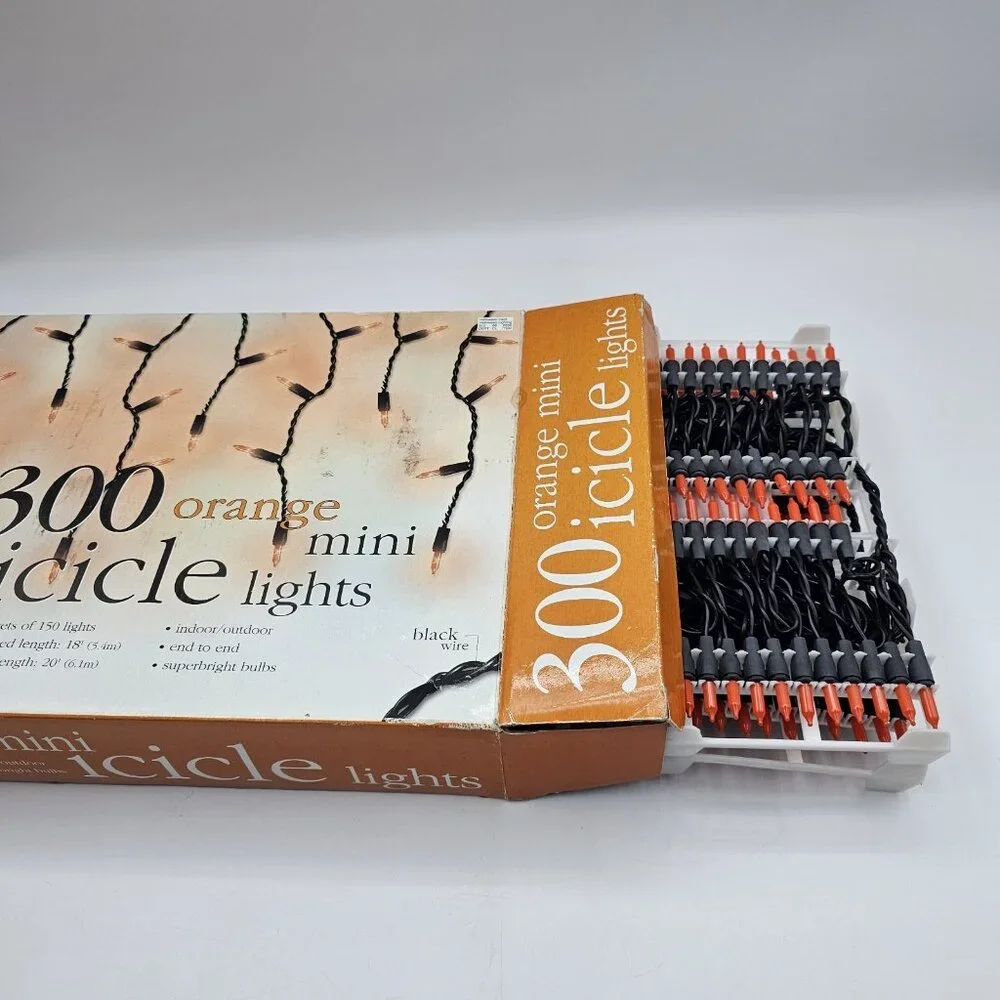 Orange Mini Icicle Christmas Lights 300 Mini Bulbs Indoor Outdoor 18 in OPEN BOX
